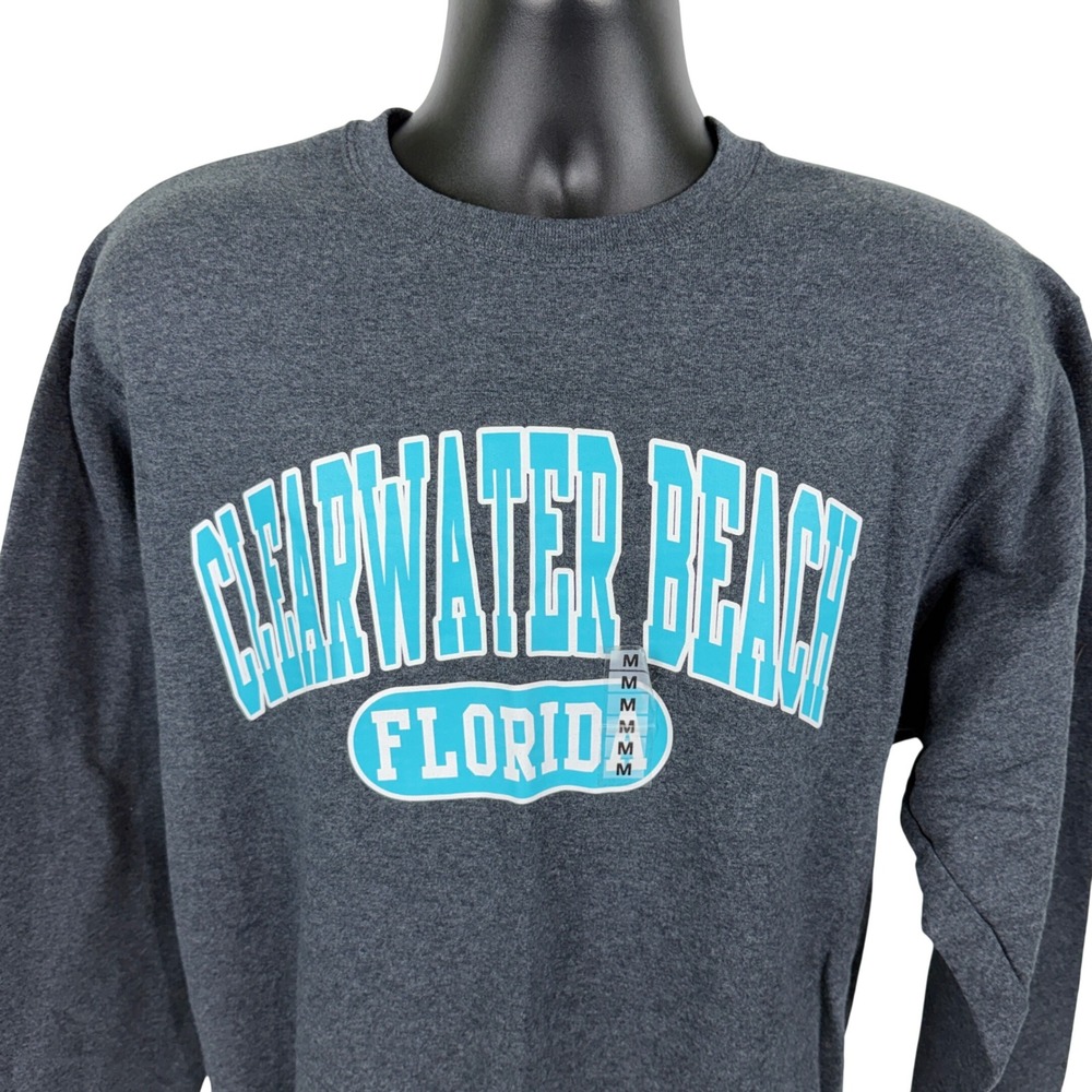 Surf Style Clearwater Beach Florida Sweatshirt Jerzees NuBlend Grey Teal Medium